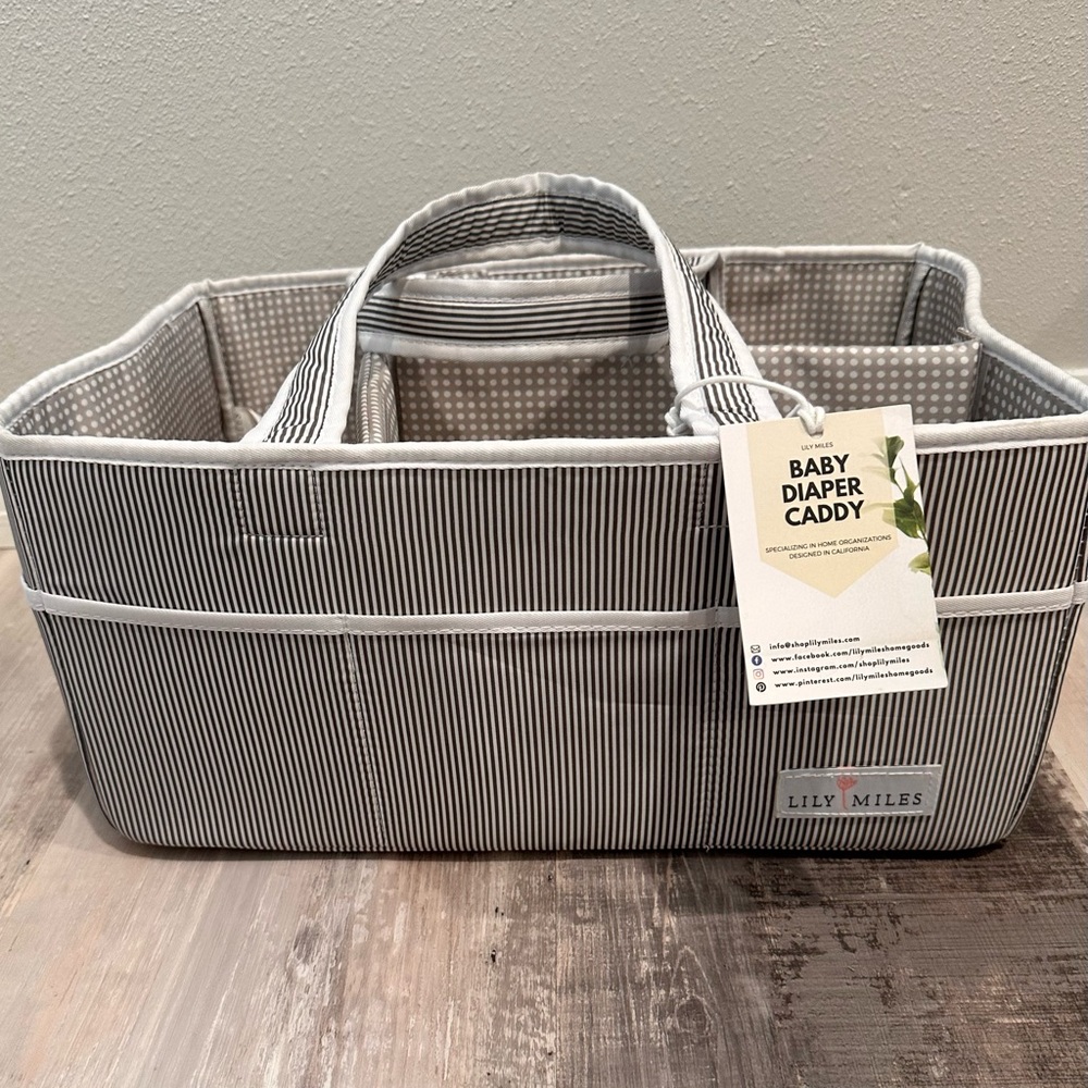 Grey Newborn‎ Baby Diaper Caddy Large Organizer Tote Bag Travel Shower Bag